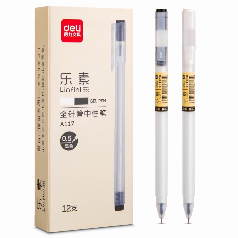 Bút gel Deli văn phòng sinh viên thiết kế đơn ngòi 0,5mm mực đen A117