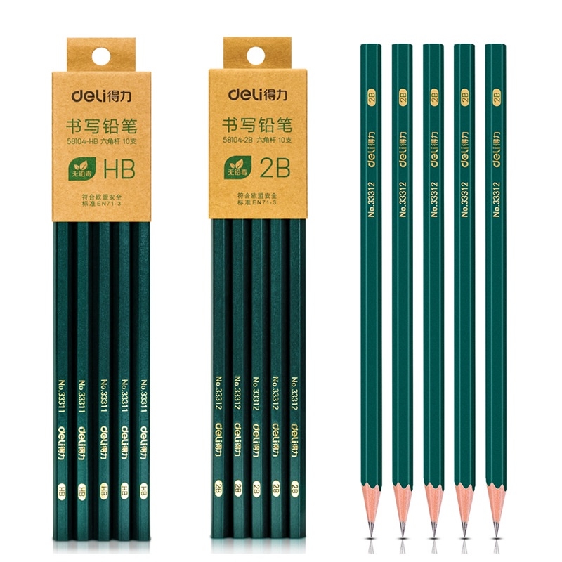 Bút chì gọt Deli lục giác loại 2B/HB combo 10 bút