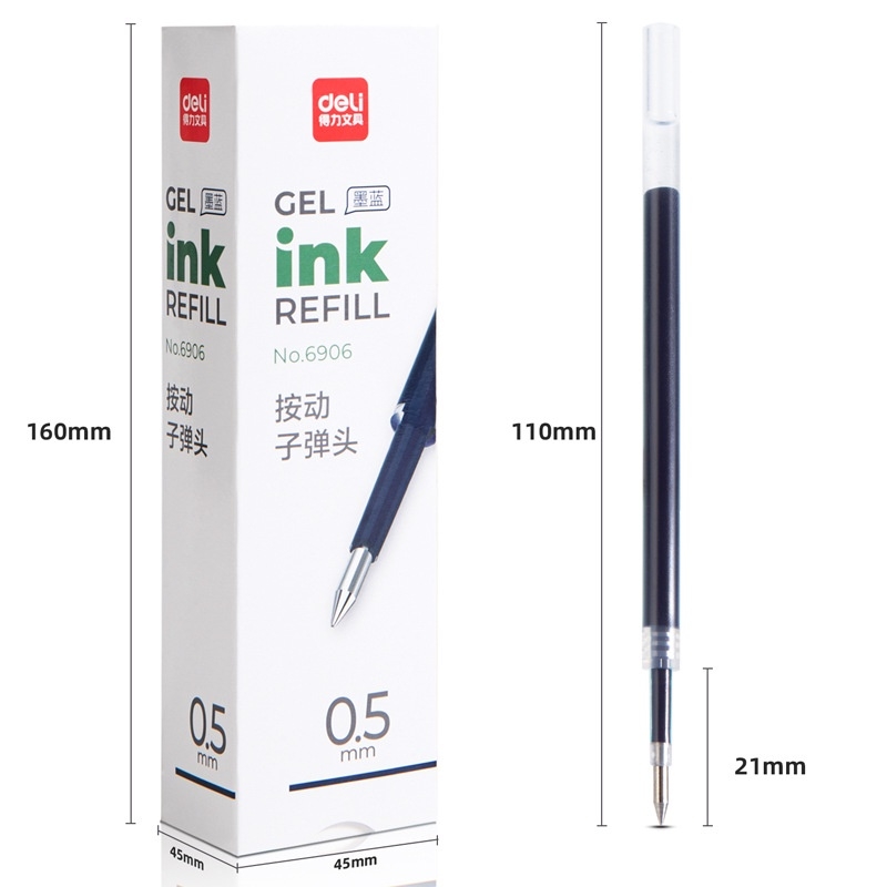 Ruột bút gel Deli Cao Cấp 6906 ngòi 0,5mm dùng thay thế cho bút bi bấm A057B, A575, S101.