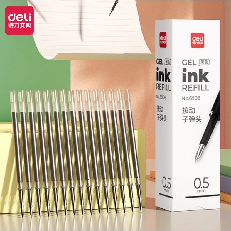 Ruột bút gel Deli Cao Cấp 6906 ngòi 0,5mm dùng thay thế cho bút bi bấm A057B, A575, S101.