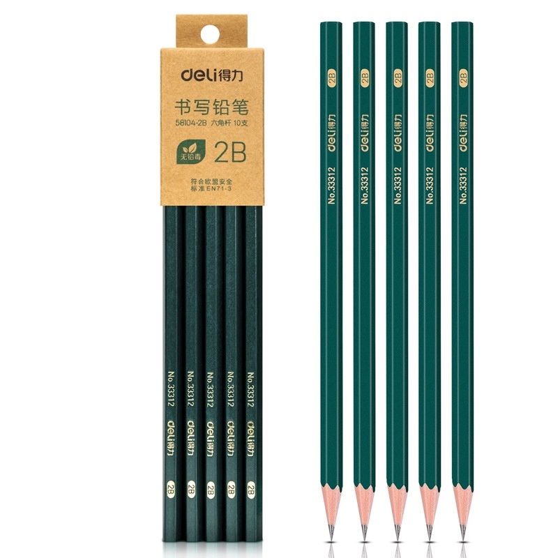 Bút chì gọt Deli lục giác loại 2B/HB combo 10 bút
