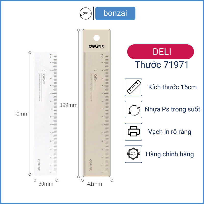 Thước kẻ Deli trong suốt 15cm - mã 71971