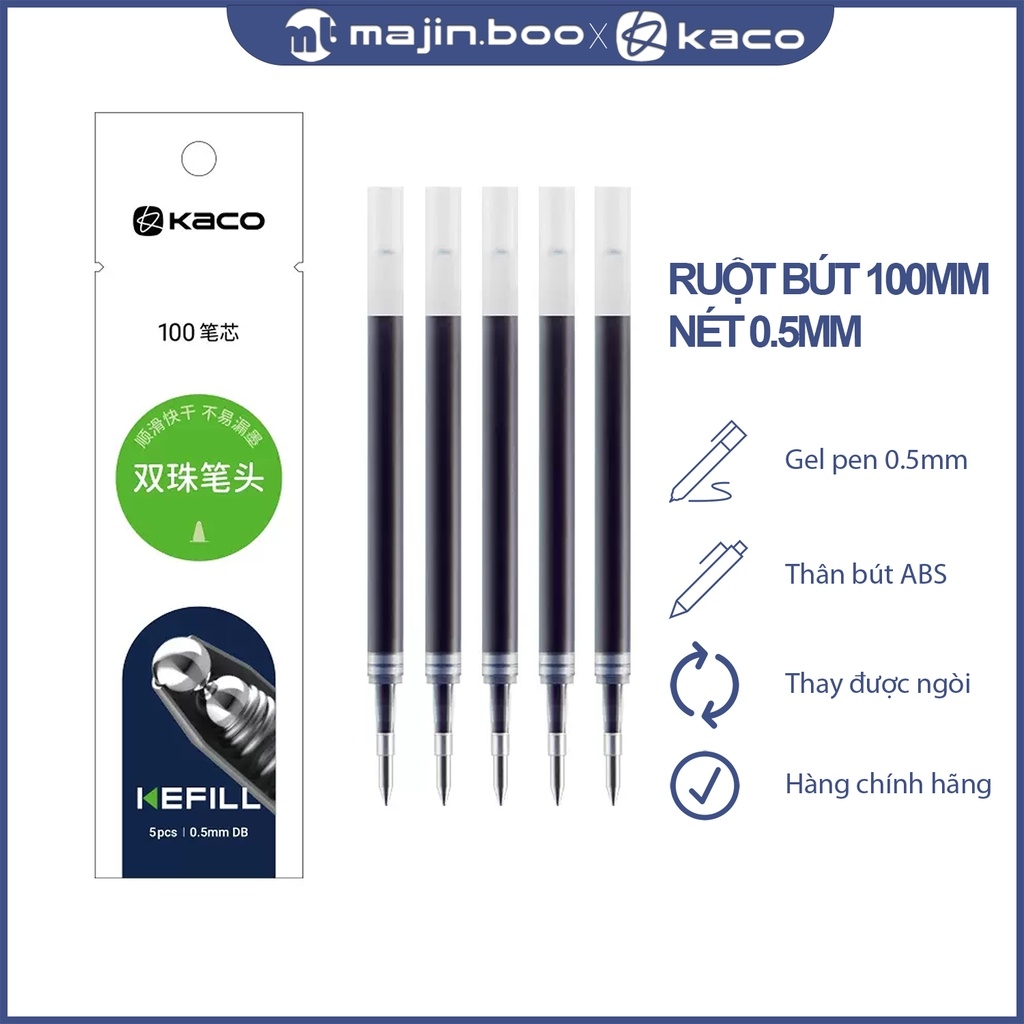 Bộ bút gel xoay KACO LOVE kèm 2 ngòi mực đen (chính hãng)