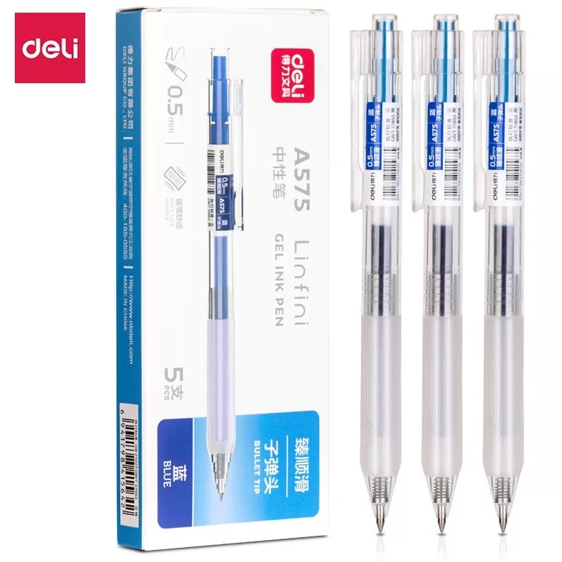 Bút gel Deli văn phòng sinh viên thiết kế vỏ trong suốt ngòi 0,5mm mực đen A057B-01