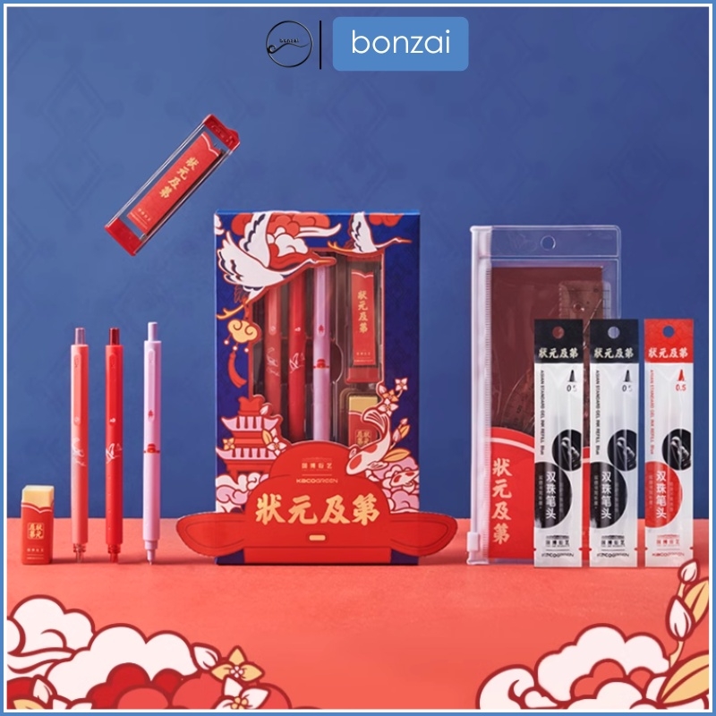 Bộ bút Kaco Trạng Nguyên gồm bút gel, bút chì, tẩy và bộ thước kẻ (Hàng Chính Hãng)