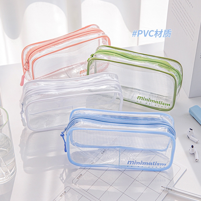 Hộp bút, túi đựng bút văn phòng phẩm cao cấp trong suốt xinh xắn dung tích lớn.