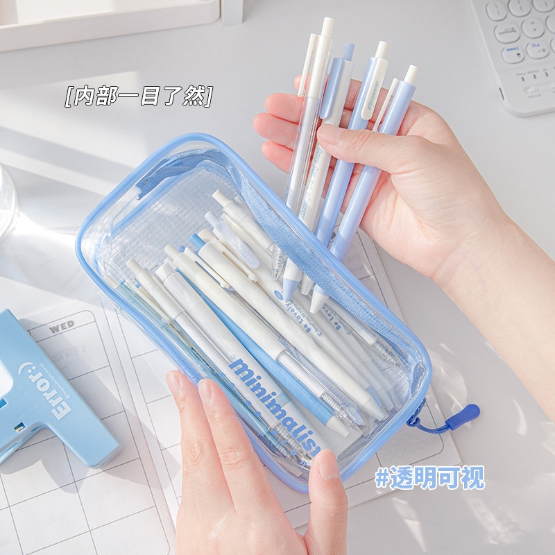 Hộp bút, túi đựng bút văn phòng phẩm cao cấp trong suốt xinh xắn dung tích lớn.