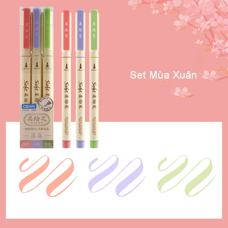 Bộ 3 bút Soft Brush Sign Pen luyện viết Calligraphy, Bullet Journal, Trang trí sổ