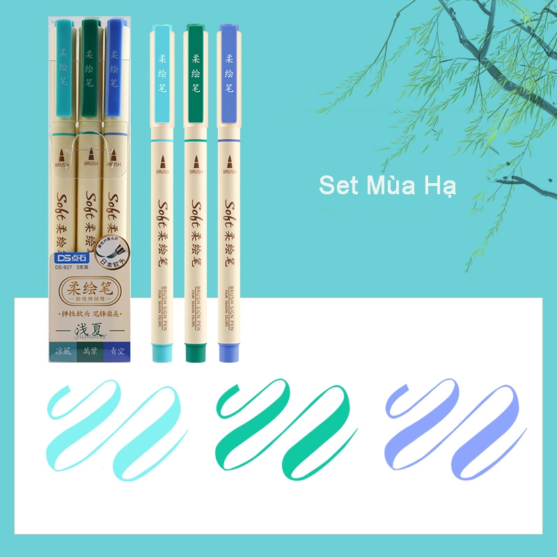 Bộ 3 bút Soft Brush Sign Pen luyện viết Calligraphy, Bullet Journal, Trang trí sổ
