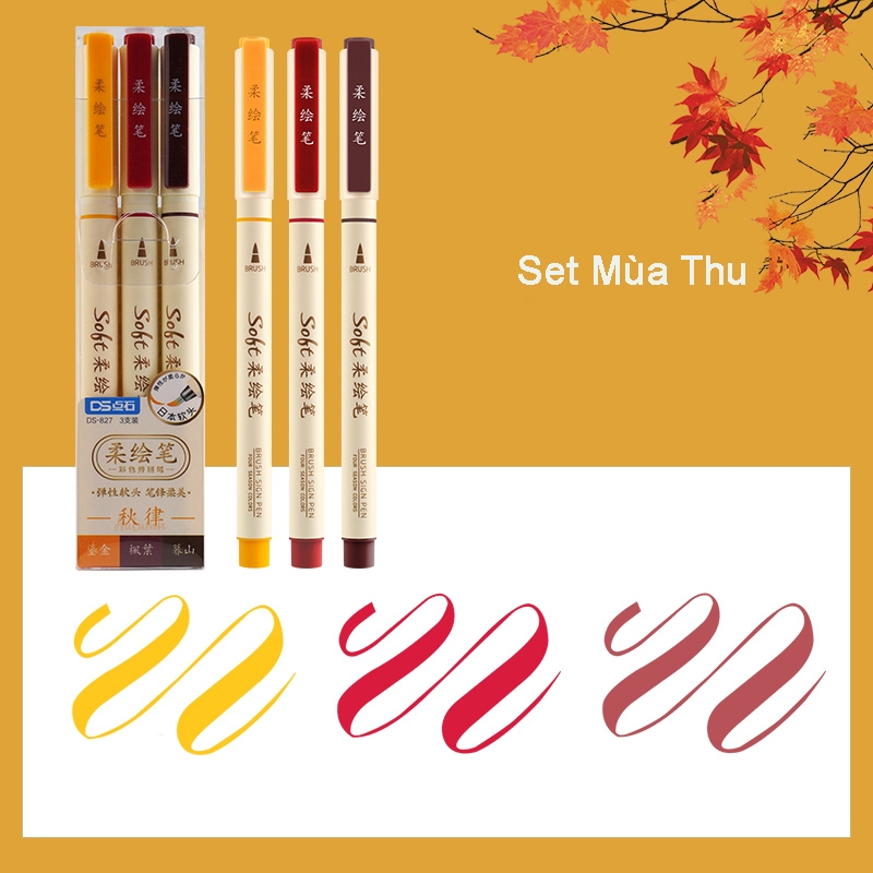 Bộ 3 bút Soft Brush Sign Pen luyện viết Calligraphy, Bullet Journal, Trang trí sổ