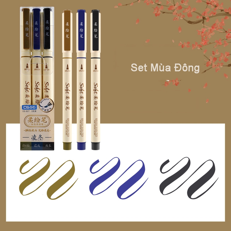 Bộ 3 bút Soft Brush Sign Pen luyện viết Calligraphy, Bullet Journal, Trang trí sổ