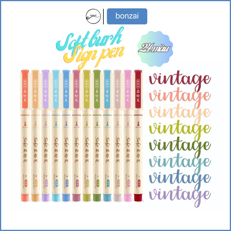 Bút Soft Brush Sign Pen luyện viết Calligraphy, Bullet Journal, Trang trí sổ Full 24 màu (cây lẻ)