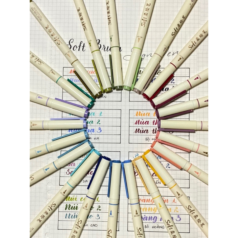 Bút Soft Brush Sign Pen luyện viết Calligraphy, Bullet Journal, Trang trí sổ Full 24 màu (cây lẻ)
