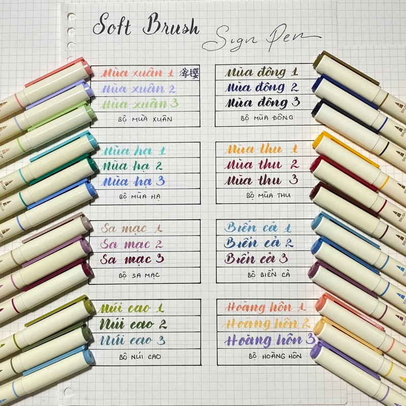 Bút Soft Brush Sign Pen luyện viết Calligraphy, Bullet Journal, Trang trí sổ Full 24 màu (cây lẻ)