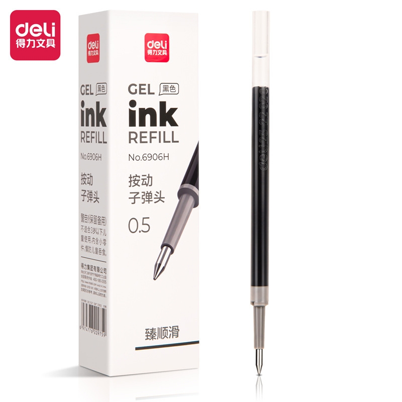 Bút gel Deli văn phòng sinh viên thiết kế vỏ trong suốt ngòi 0,5mm mực đen A057B-01