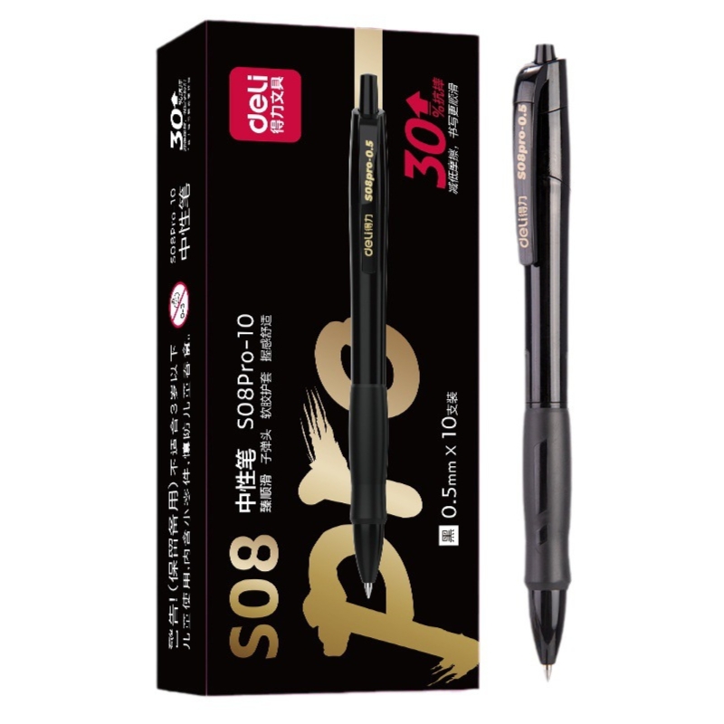 Bút gel Deli văn phòng sinh viên thiết kế vỏ trong suốt ngòi 0,5mm mực đen A057B-01