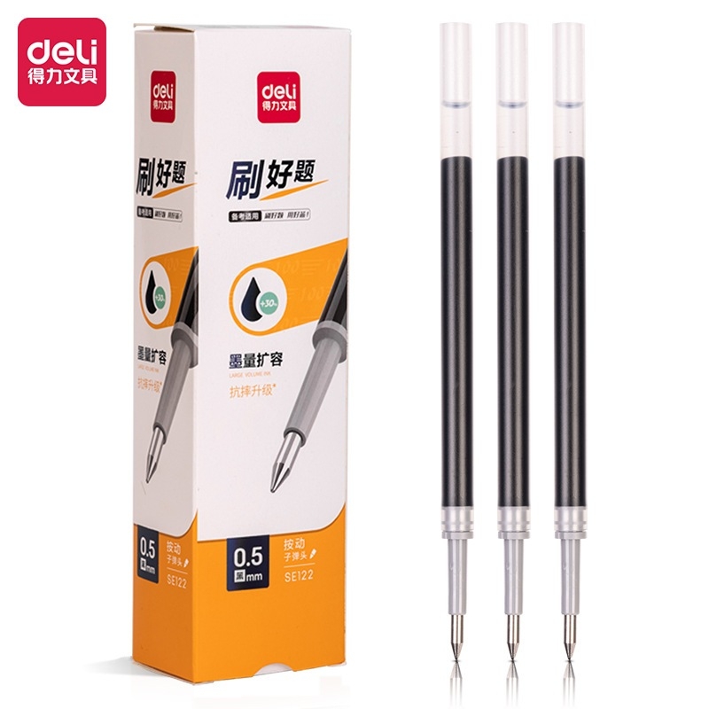 Bút gel Deli văn phòng sinh viên thiết kế vỏ trong suốt ngòi 0,5mm mực đen A057B-01