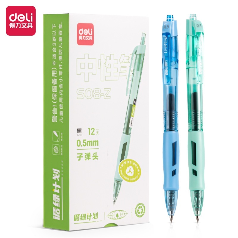 Bút gel Deli văn phòng sinh viên thiết kế vỏ trong suốt ngòi 0,5mm mực đen A057B-01