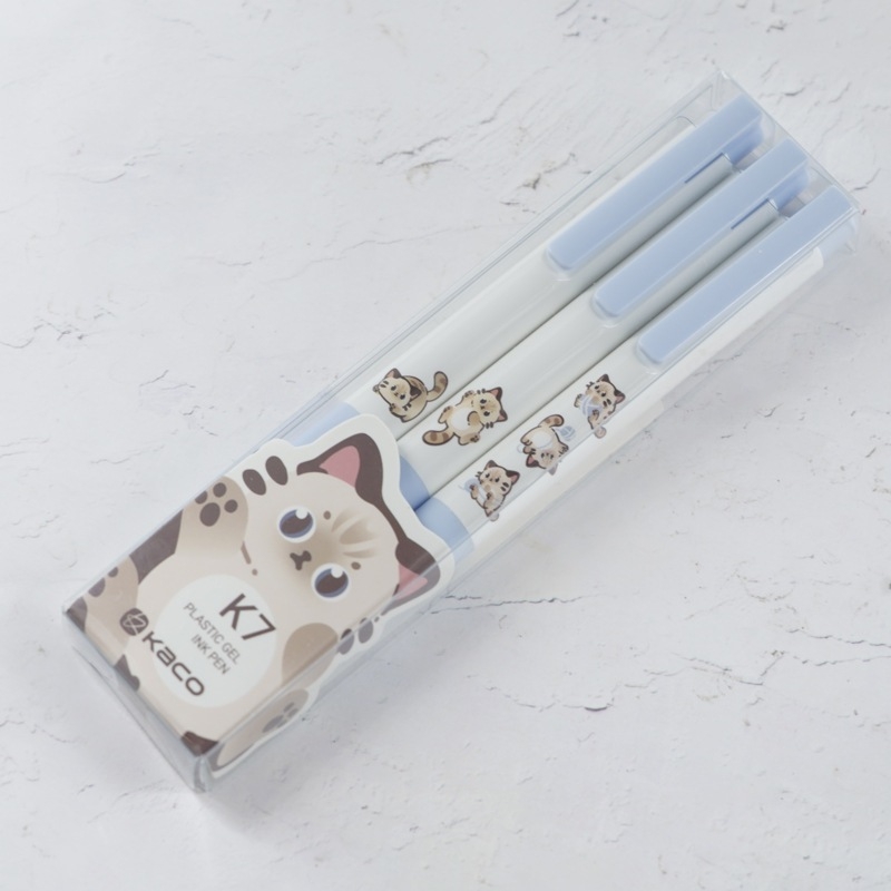 Bộ 3 bút KACO Panda K7 mực đen ngòi 0,5mm (Hàng Chính Hãng)