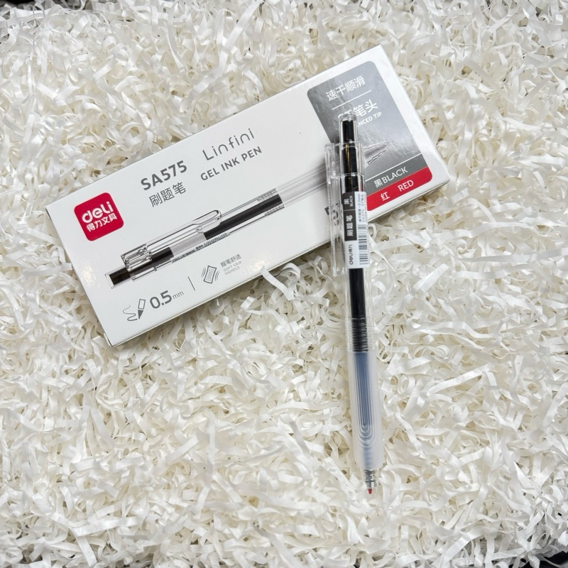 Bút gel Deli văn phòng sinh viên thiết kế vỏ trong suốt ngòi 0,5mm mực đen A057B-01