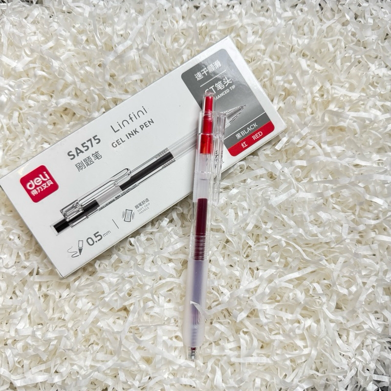 Bút gel Deli văn phòng sinh viên thiết kế vỏ trong suốt ngòi 0,5mm mực đen A057B-01