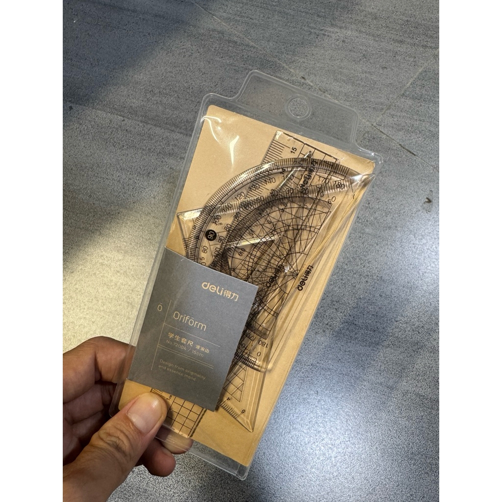 Bộ 4 dụng cụ Eke học sinh Deli, thước kẻ, thước đo độ, thước tam giác - 71988 (Hàng chính hãng)
