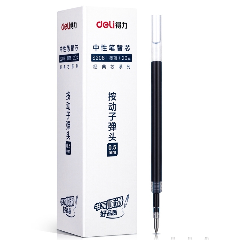 Ruột bút gel DELI S206 (Set 20 ruột) ngòi 0,5mm (Hàng Chính Hãng).