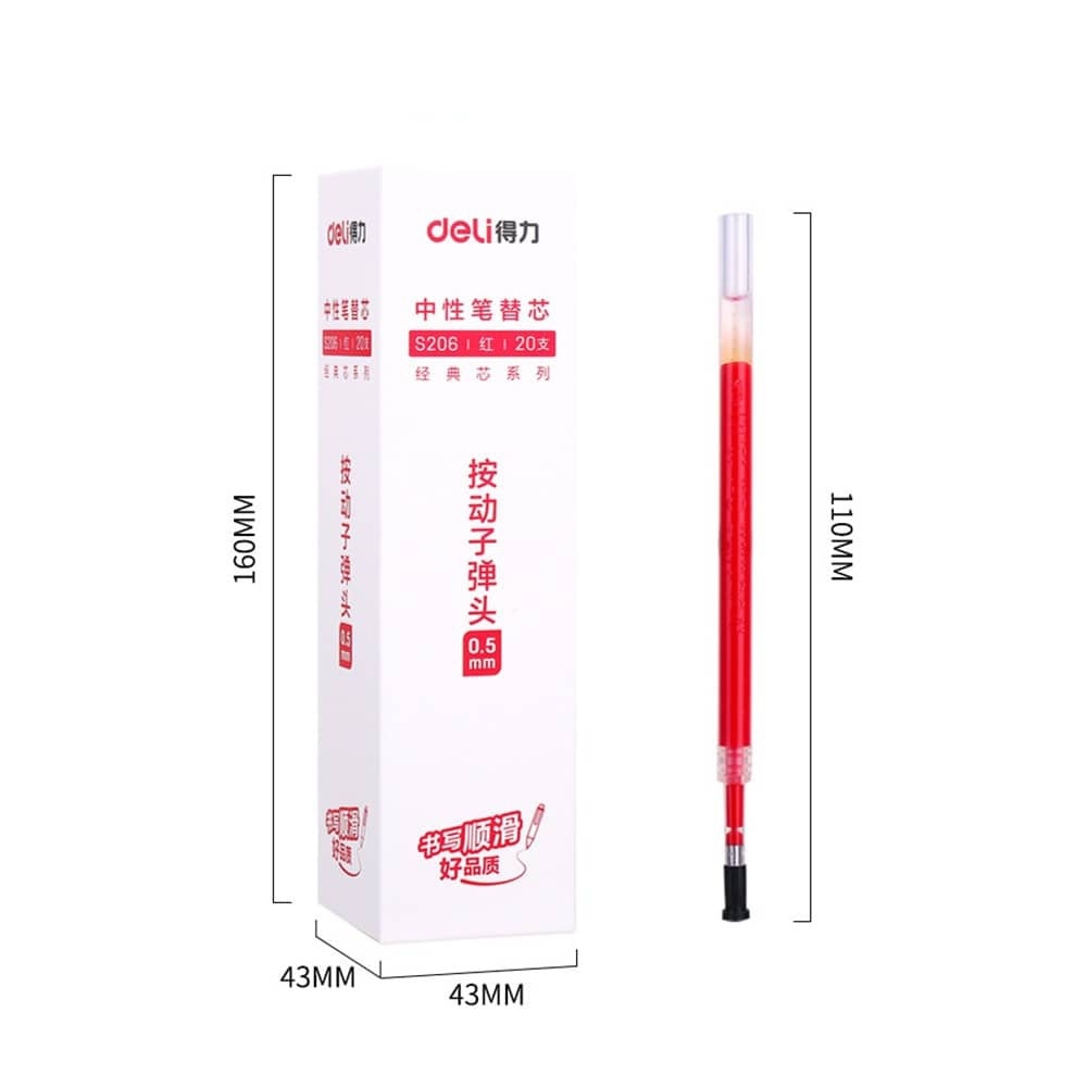 Ruột bút gel DELI S206 (Set 20 ruột) ngòi 0,5mm (Hàng Chính Hãng).