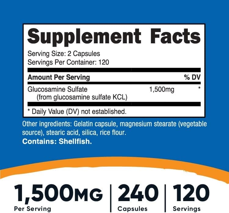 Viên Uống Nutricost Glucosamine Sulfate (240 Viên), Hỗ Trợ Sương Khớp và Sụn Chắc Khỏe
