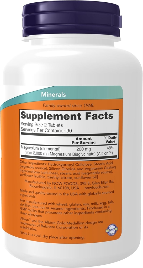 NOW Magnesium Glycinate 200 mg with TRAACS, 180 Viên