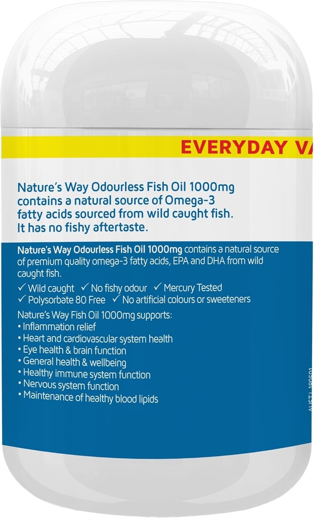 Nature's Way Odourless Fish Oil 1000mg - Dầu Cá Từ Đại Dương Không Tanh (Hộp 80 viên)
