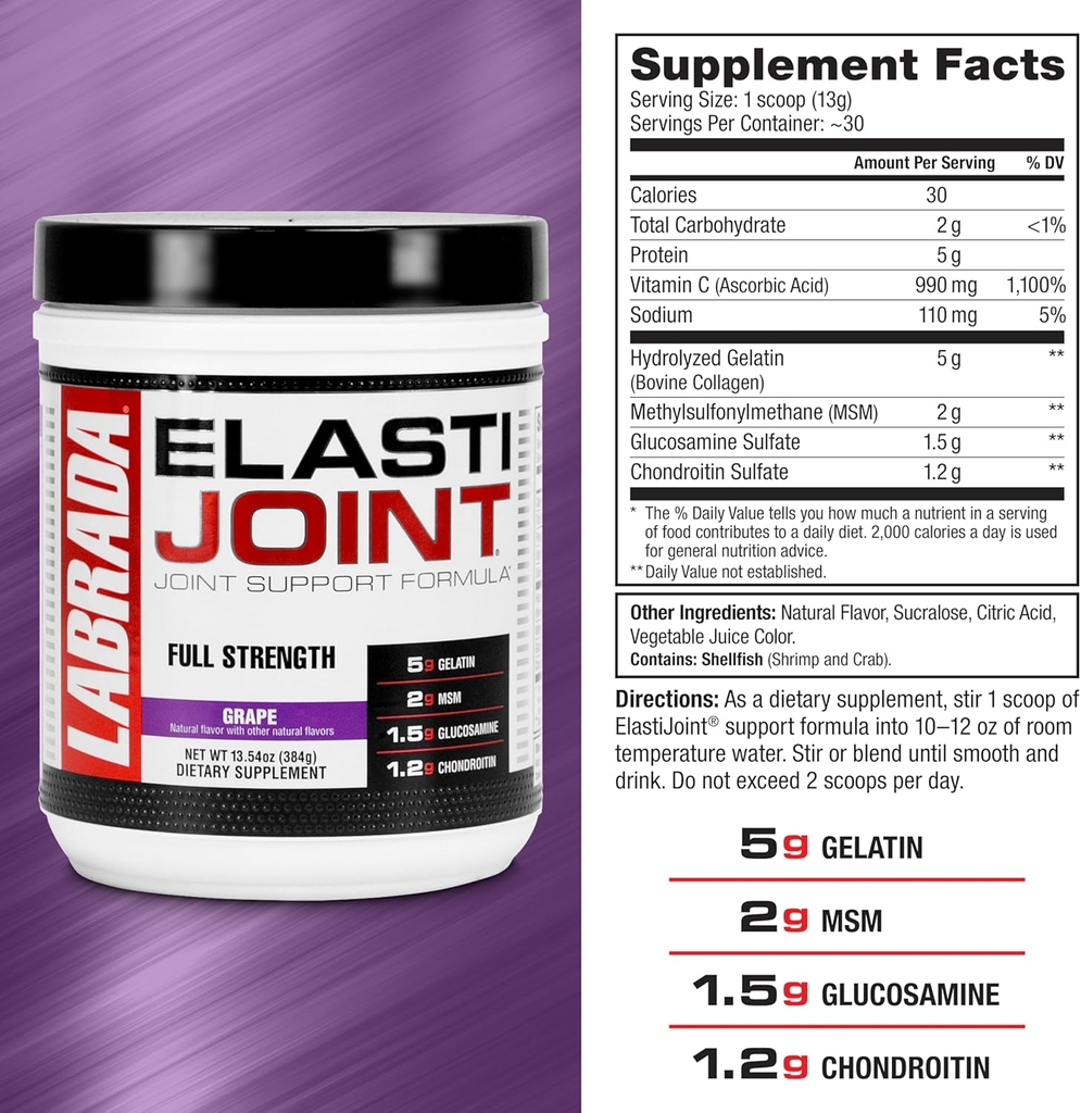 Labrada ELASTIJOINT (30 Lần Dùng), Bổ Sung Glucosamine Chondroitin, Hỗ Trợ Xương Khớp, Giảm Đau Khớp