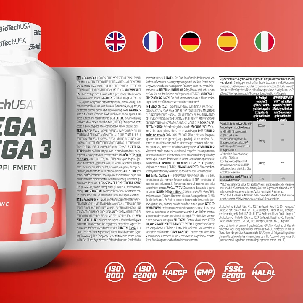 Biotech USA Mega Omega 3, 180 Softgels