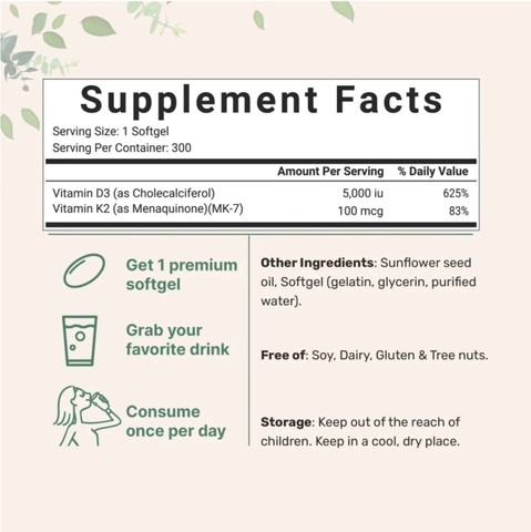 Micro Ingredient Vitamin D3+k2 (300 viên)