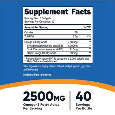 Nutricost Omega-3 2500 mg, 120 Softgels