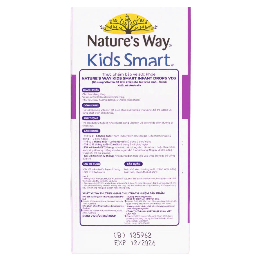 Nature's Way Kids Smart Infant Drops VD3 - Hỗ trợ bổ sung Vitamin D3 cho trẻ (Hộp 13ml)