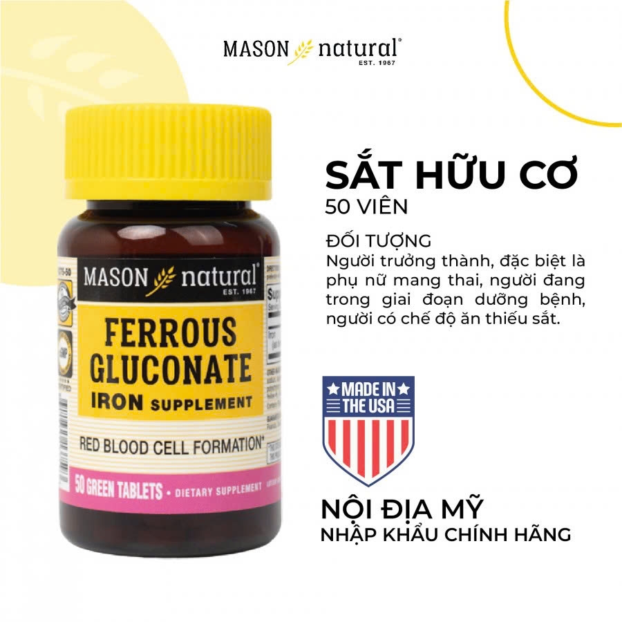 Mason Natural Ferrous Gluconate (50viên/100viên) - Sắt hữu cơ cho bà bầu