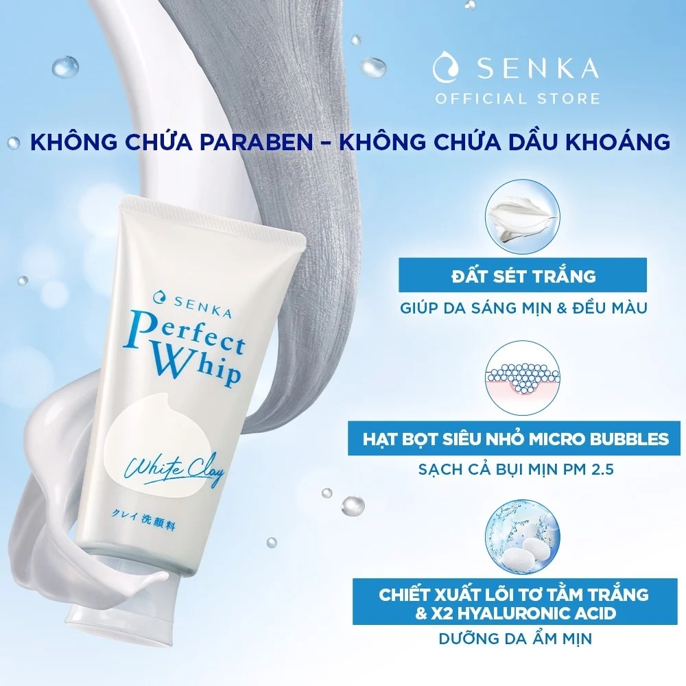 Senka - Sữa Rửa Mặt Senka Perfect Whip White Clay Đất Sét Trắng 120g ( Bản Nội Địa)