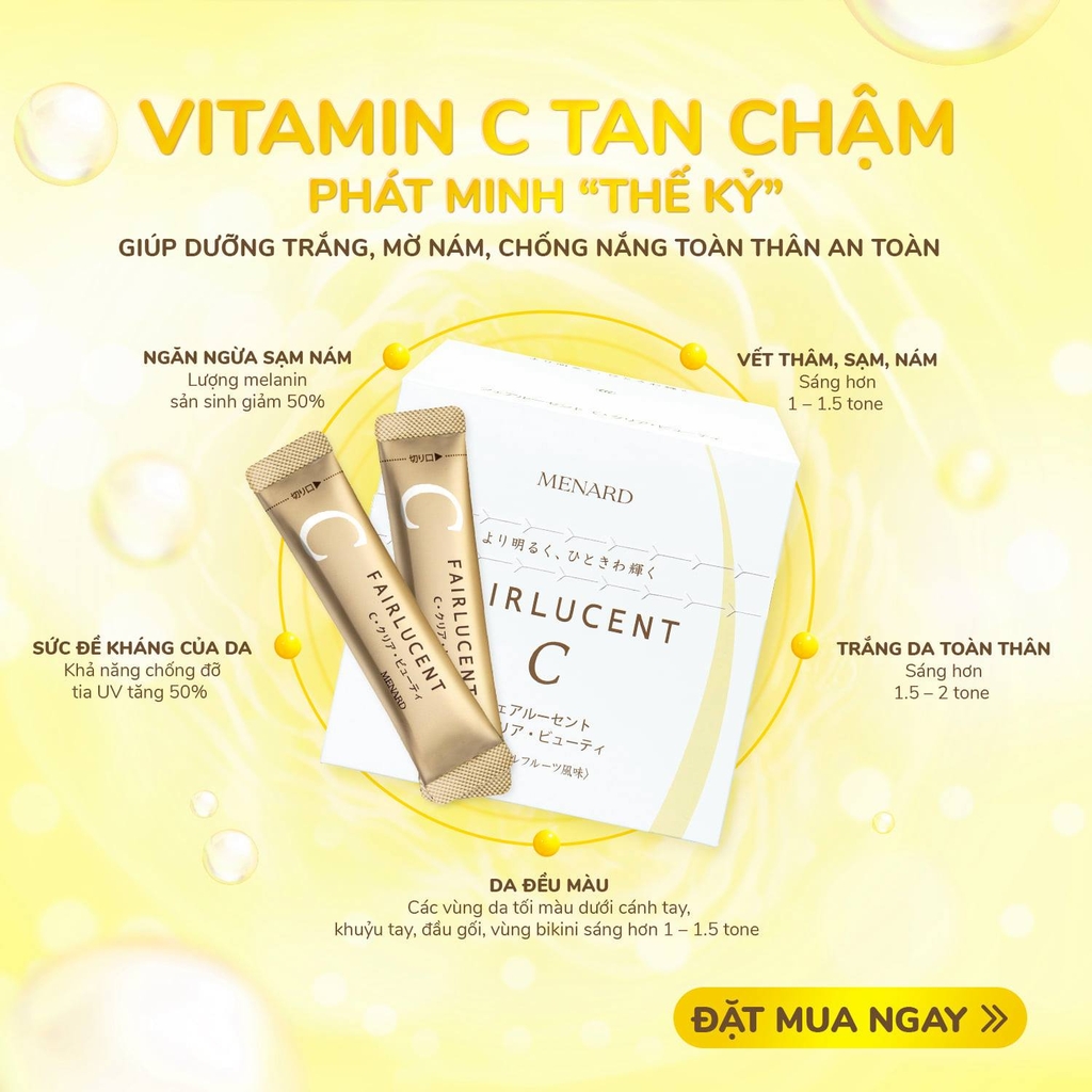 MENARD- Bột uống trắng da, chống nắng và trị nám Menard Fairlucent C (1600mg vitamin C tan chậm)