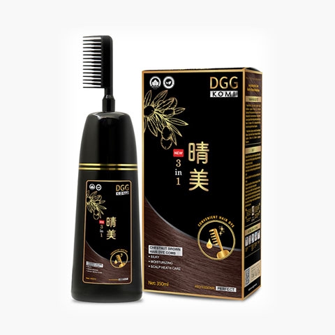 Komi - Dầu Gội Phủ Bạc Thảo Dược Nhật Bản Dạng Chai Có Lược Chải 350ml (Màu Nâu Vàng)
