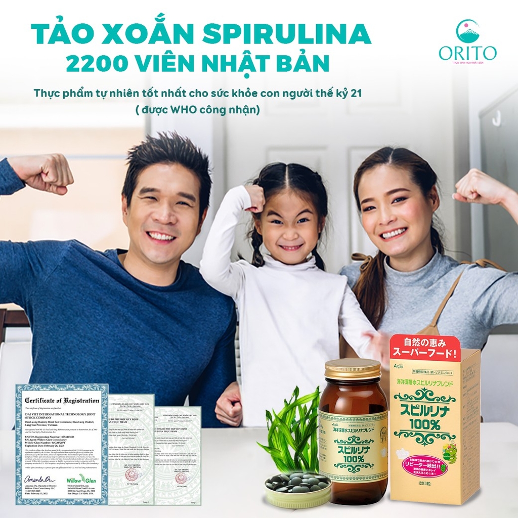 Tảo Xoắn Tem Đỏ Spirulina Japan Algae Hộp 2200 viên