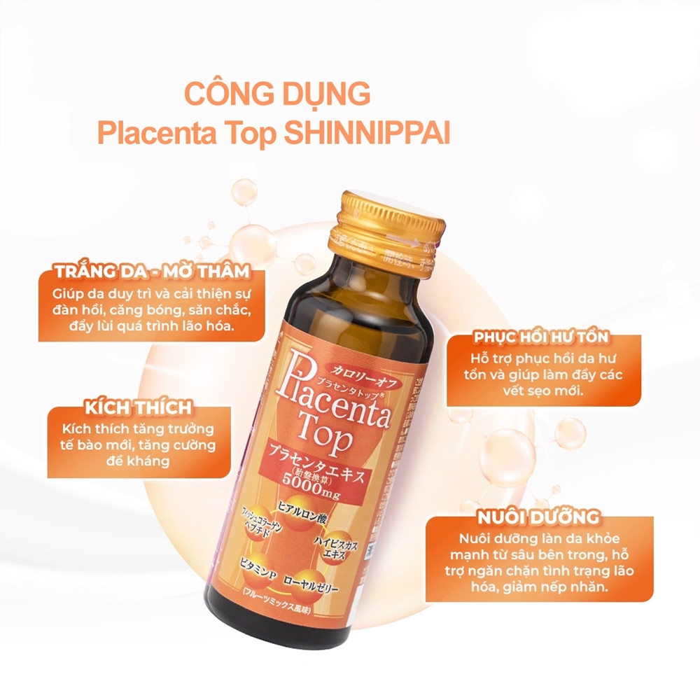 Placenta - Nước Uống Tinh Chất Nhau Thai Shinnippai Placenta Top (Hộp 10 Chai x 50ml)