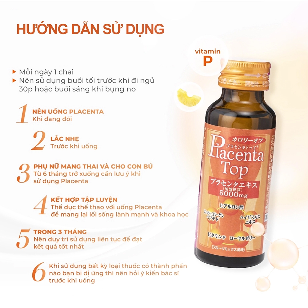 Placenta - Nước Uống Tinh Chất Nhau Thai Shinnippai Placenta Top (Hộp 10 Chai x 50ml)