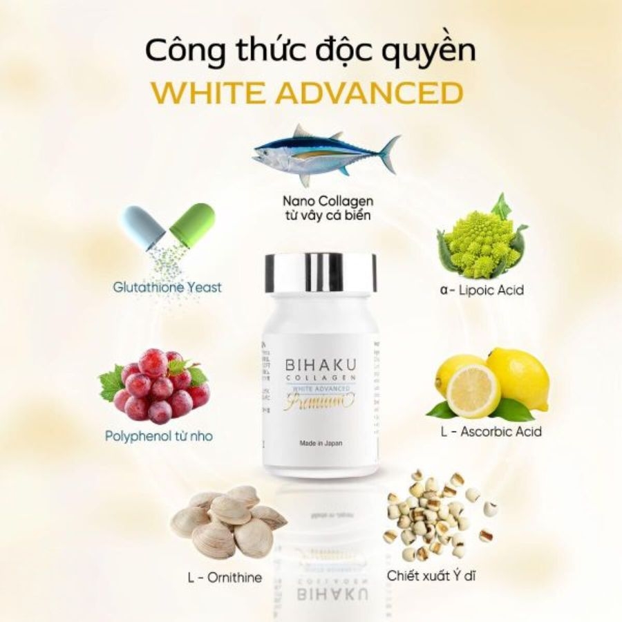 Bihaku Glutathione Collagen Premium - Viên Uống Trắng Da (30 Viên)