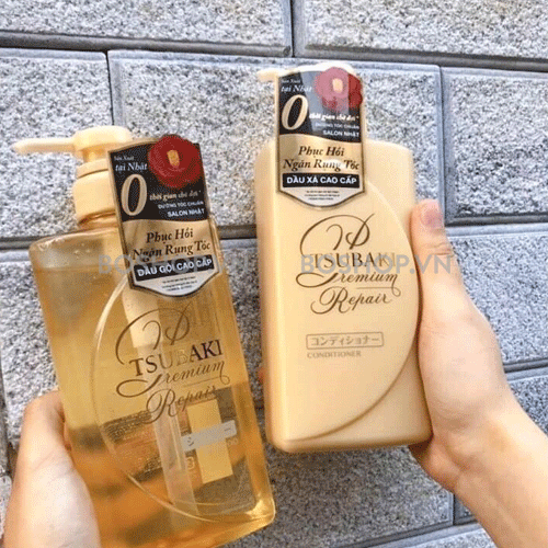 Tsubaki - Bộ Dầu Gội Xả Premium Repair Màu Vàng (490ml x 2)