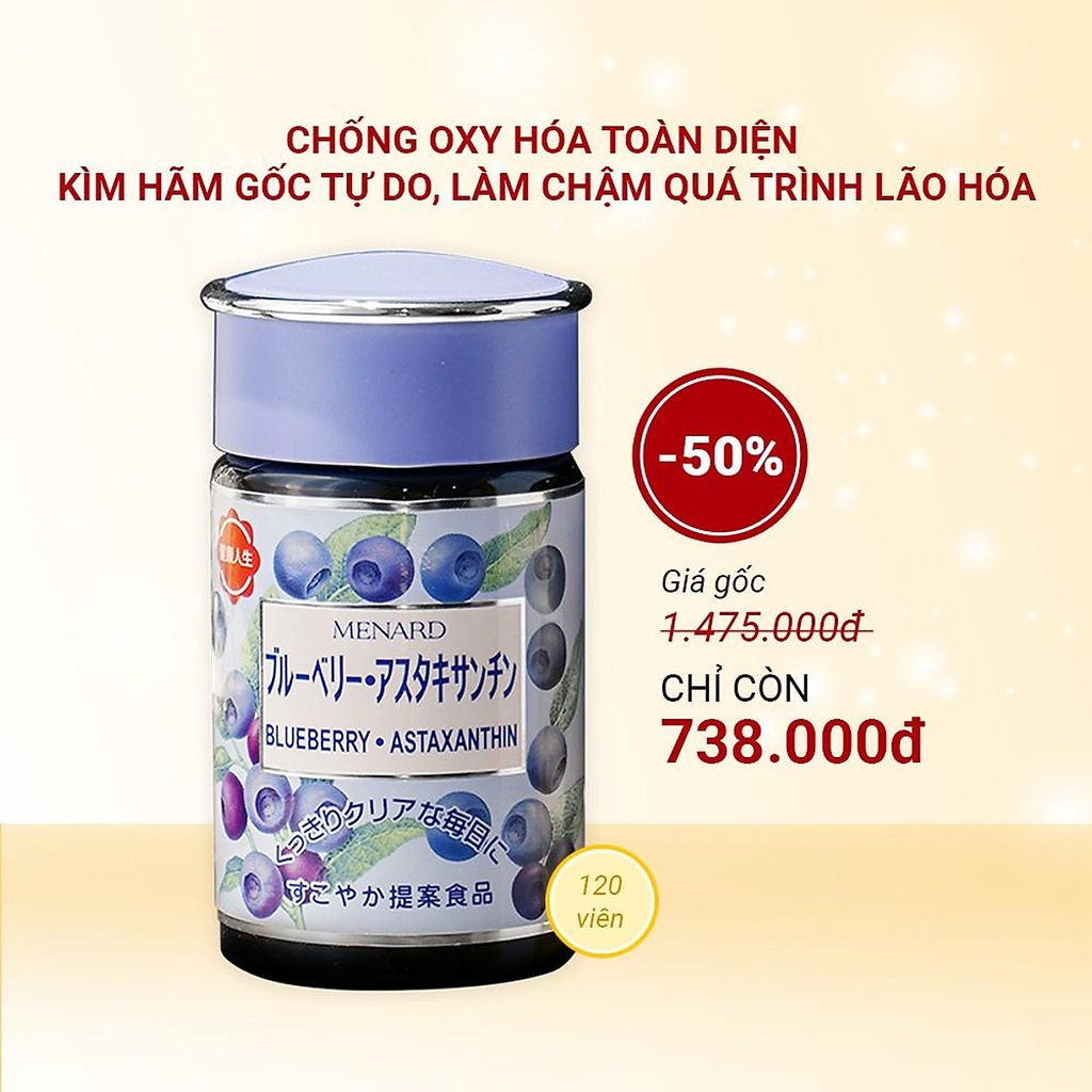 MENARD- Viên uống chống oxy hóa, bổ mắt Blueberry Astaxanthin 120 viên (40 ngày)