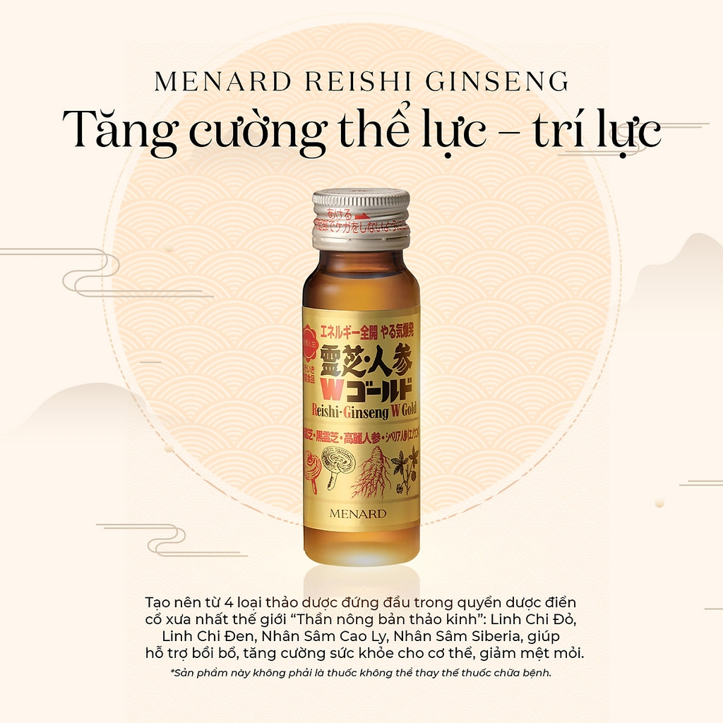 Menard - Nước Sâm Linh Chi Reishi Ginseng Phục Hồi Thể Lực Tăng Đề Kháng (10 Chai x 50ml)