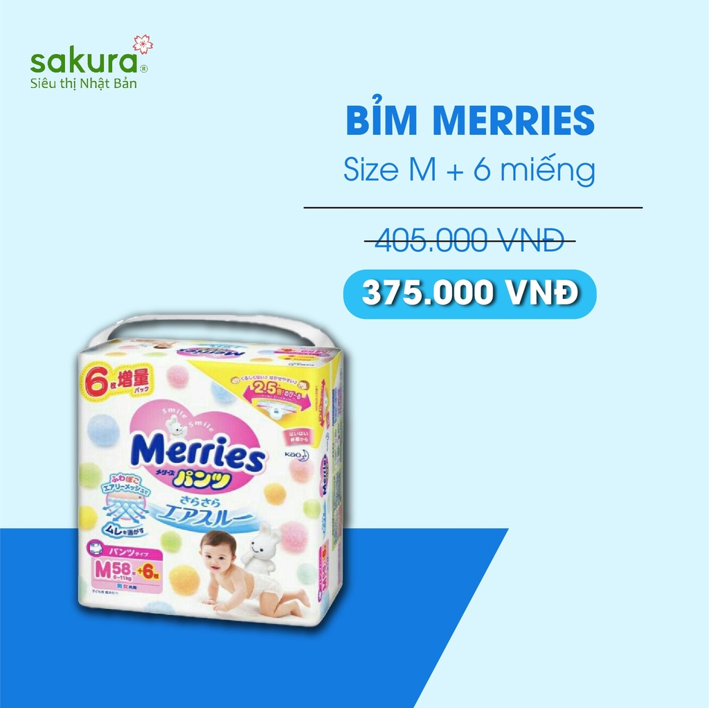 Bỉm Merries nội địa Nhật size M52+2 dán mẫu mới