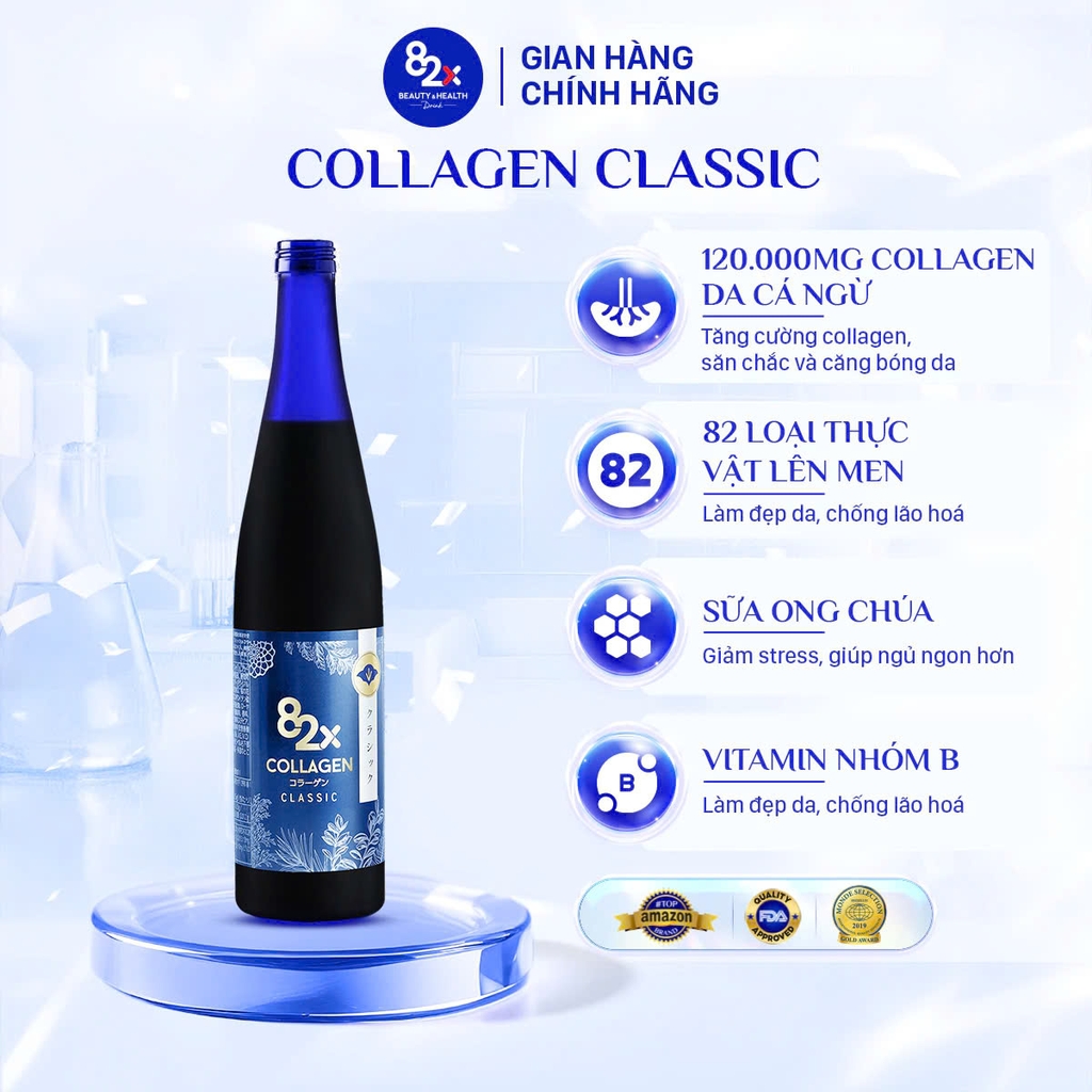 82X - Bộ 3 Liệu Trình Da Căng Sáng Láng Mịn, Căng Bóng Da, Trắng Sáng Bật Tone 82X Classic Collagen & Classic Placenta 500ml