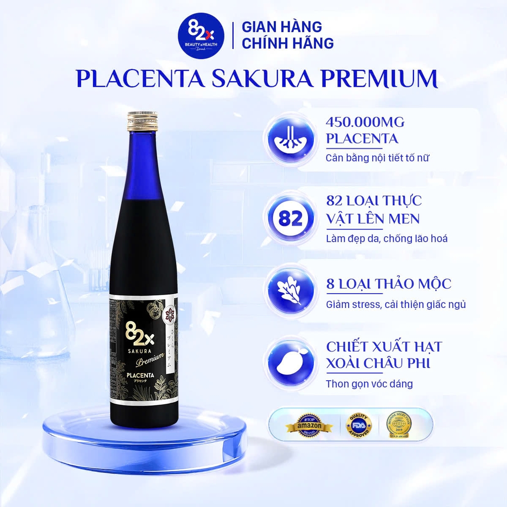 82X - Bộ 3 Hỗ Trợ Làm Mờ Các Vết Nám, Da Sáng Bật Tone 82X Sakura Placenta & Placenta Classic & Sakura Collagen 500ml